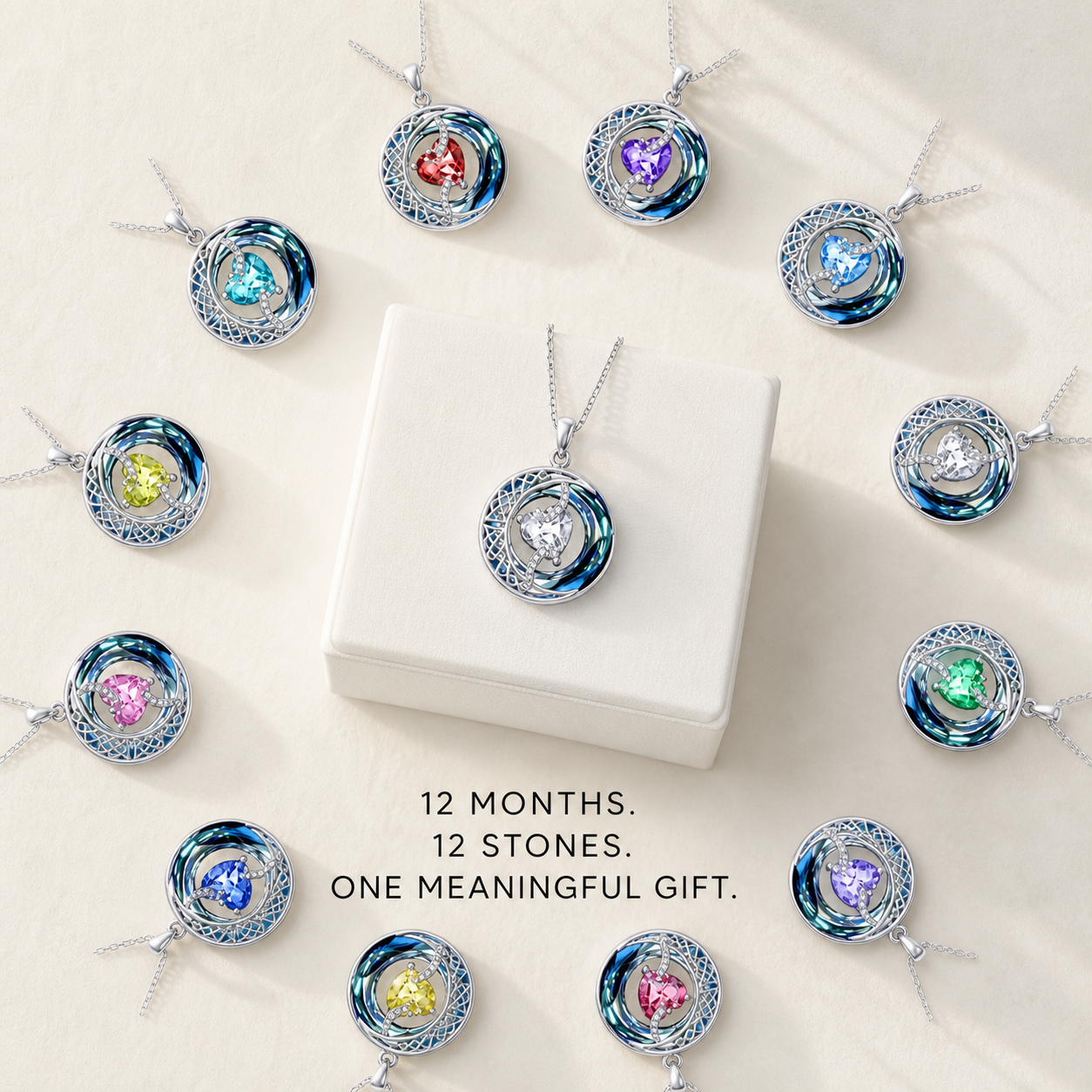 Moonlit Birthstone Heart Necklace | S925 Silver