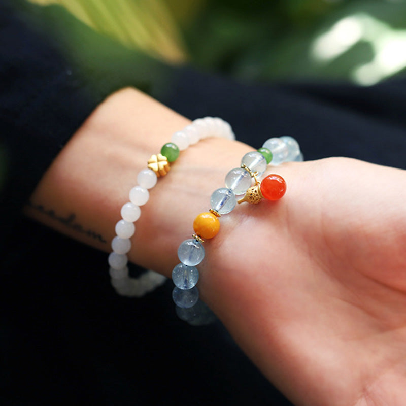 Aquamarine Red Agate Gourd Charm Bracelet