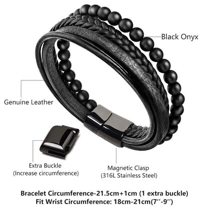 Lava Rock Black Onyx Bead Leather Bracelet