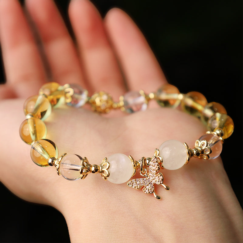 Citrin-Mondstein-Schmetterlings-Charm-Armband