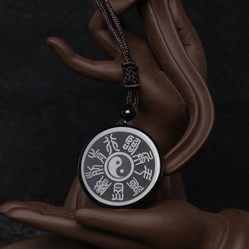 Black Obsidian Nine-Character Mantra Necklace