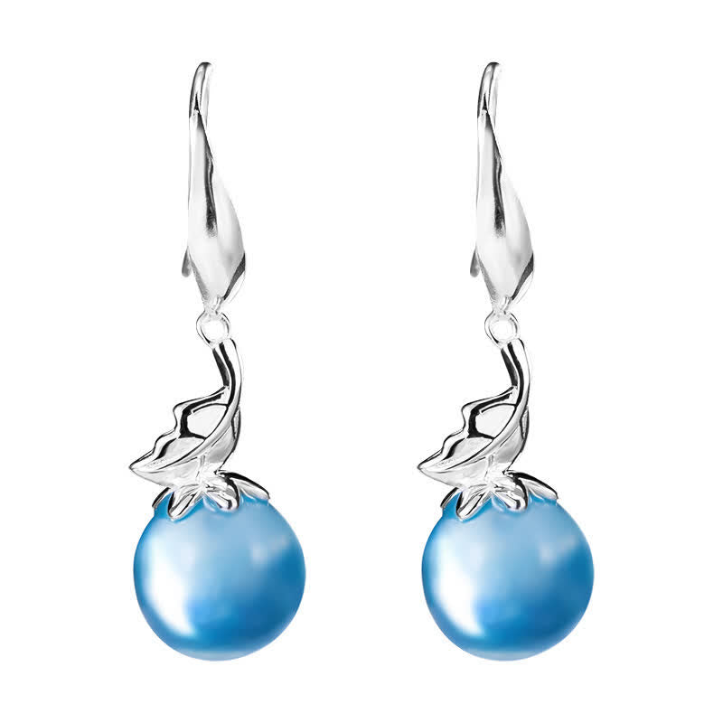 925 Sterling Silver Aquamarine Leaf Flower Earrings