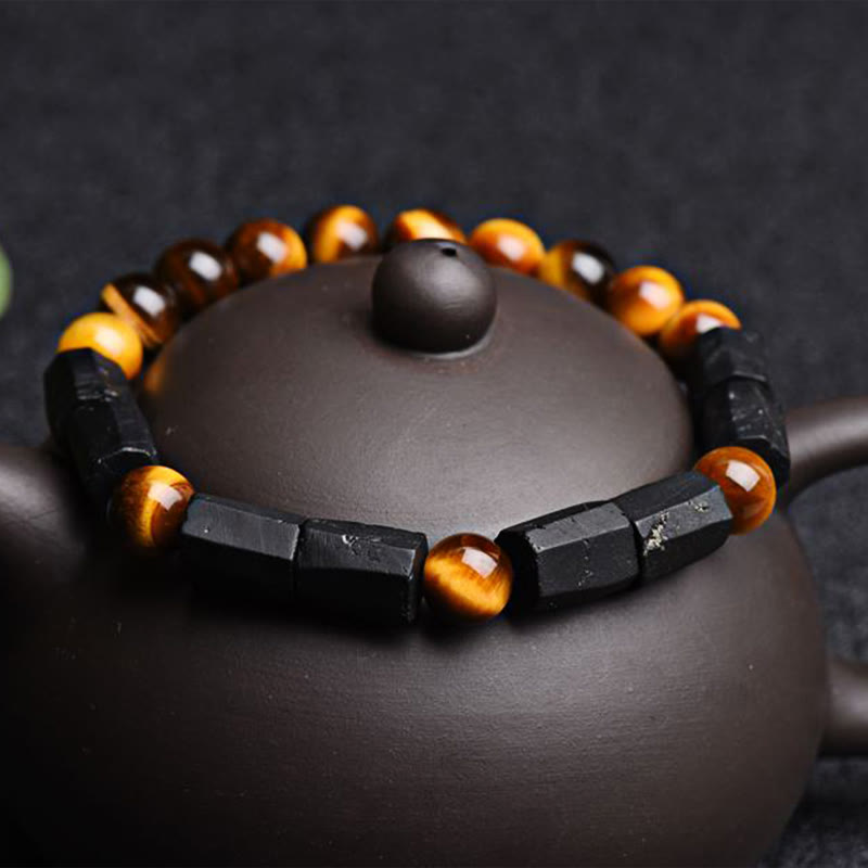 Armband in Geschenkbox: Schwarzer Turmalin und Tigerauge