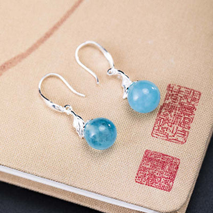 925 Sterling Silver Aquamarine Leaf Flower Earrings