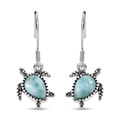 Larimar-Schildkrötenohrringe aus Sterlingsilber