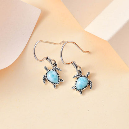 Larimar Turtle Earrings in Sterling Silver by Worn Within