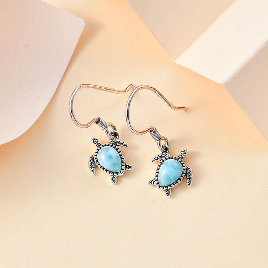 Larimar Turtle Earrings in Sterling Silver by Worn Within