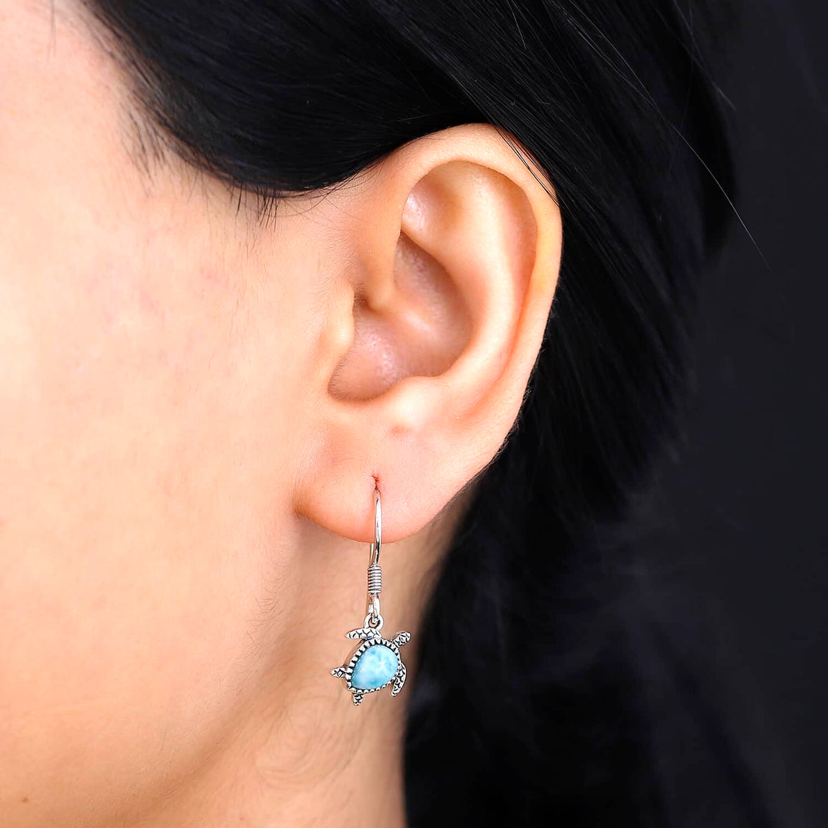 Larimar-Schildkrötenohrringe aus Sterlingsilber