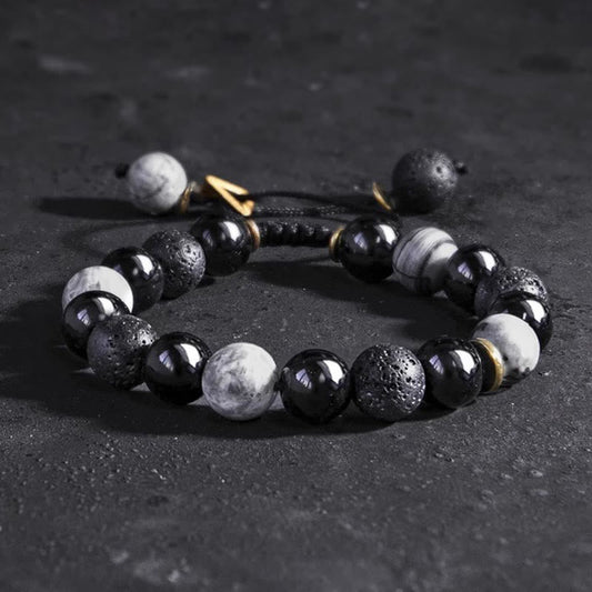 Black Obsidian Lava Rock Yin Yang Bracelet