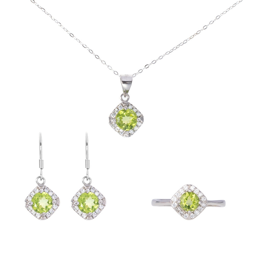 Natural Peridot Stone Jewelry Set – Ring, Pendant & Earrings (3-Piece)