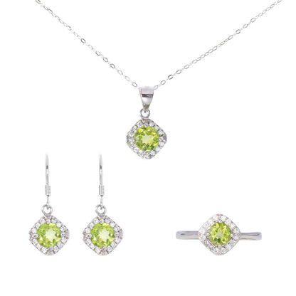 Natural Peridot Stone Jewelry Set – Ring, Pendant & Earrings (3-Piece)