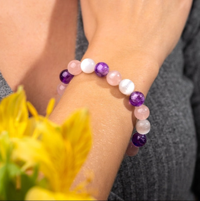 Amethyst Rose Quartz Trinity Bracelet
