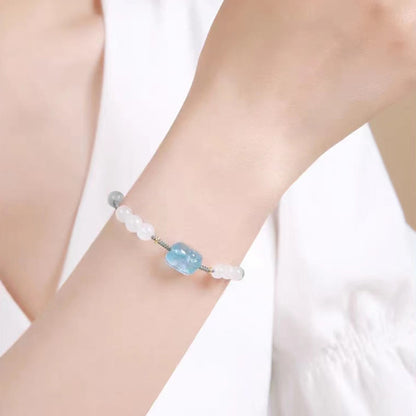Aquamarine Pixiu Hetian White Jade Bracelet