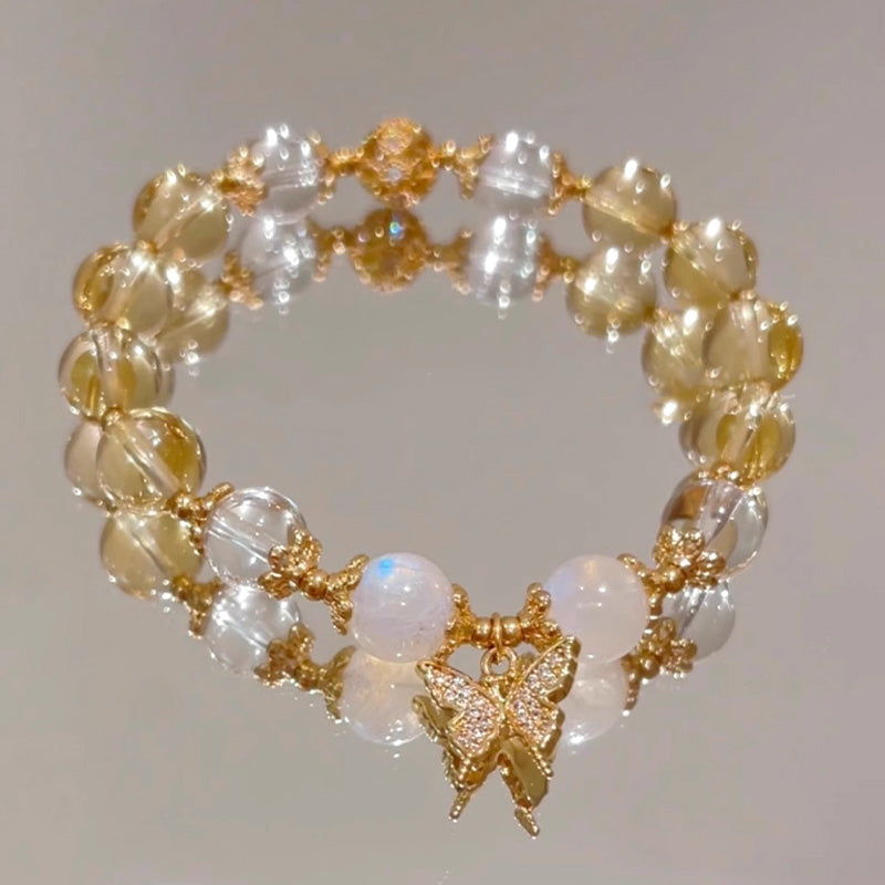 Citrine Moonstone Butterfly Charm Bracelet by Worn Within