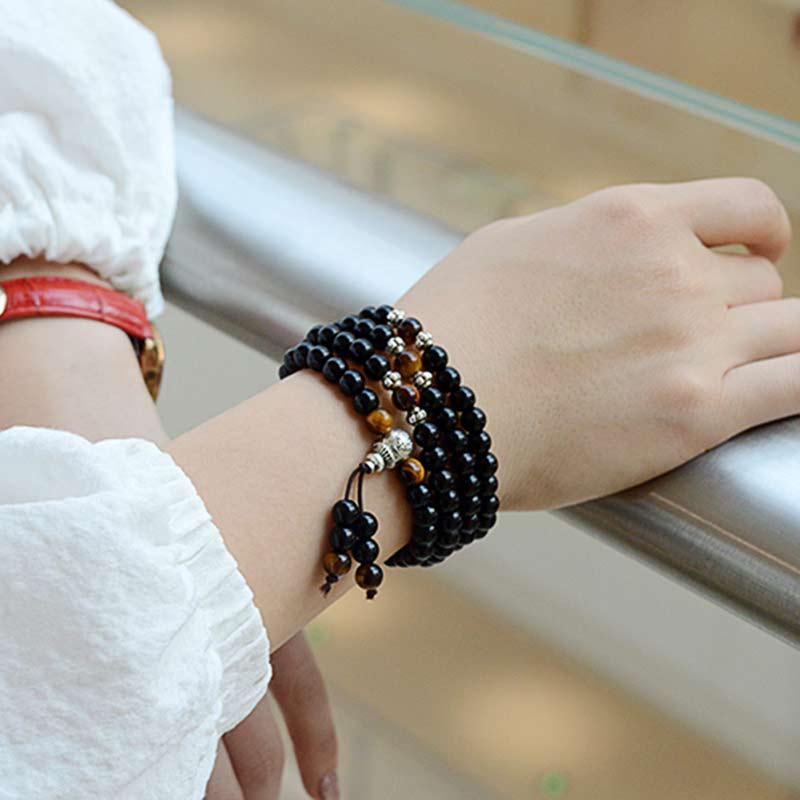 Black Obsidian Tiger's Eye Mala Bracelet