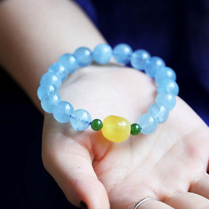 Aquamarine Amber Bead Bracelet