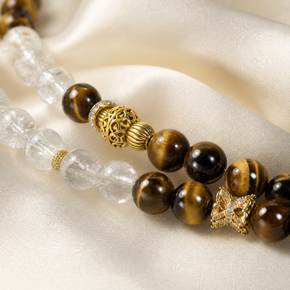 Golden Balance Tiger Eye & Clear Quartz Bracelets