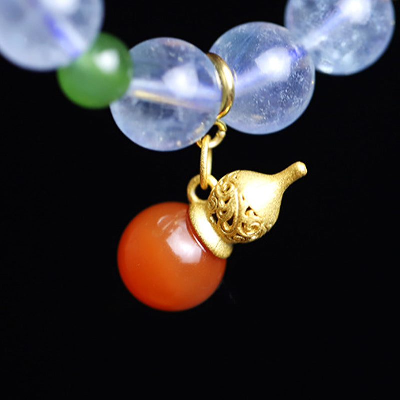 Aquamarine Red Agate Gourd Charm Bracelet