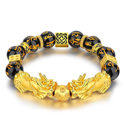 Obsidian Double Pixiu Mantra Bracelet by Worn Within