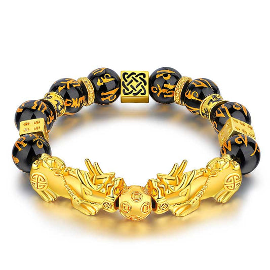 Obsidian Double Pixiu Mantra Bracelet by Worn Within