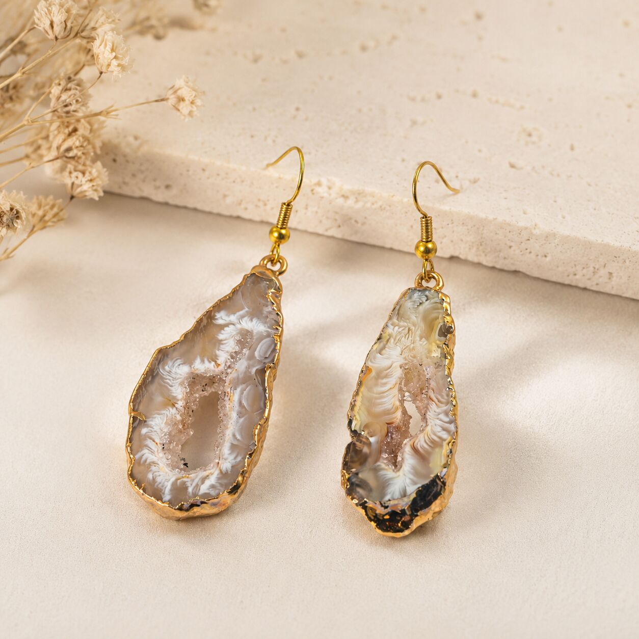 Statement Geode Slice Earrings – Goldtone by Worn Within