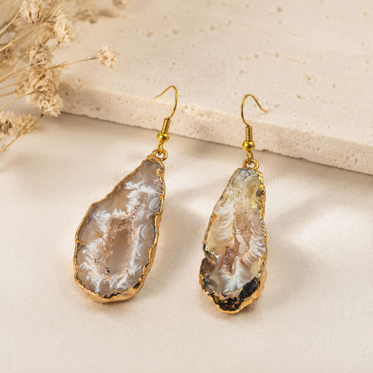 Statement Geode Slice Earrings – Goldtone by Worn Within