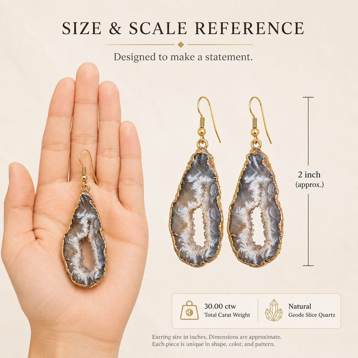 Statement Geode Slice Earrings – Goldtone