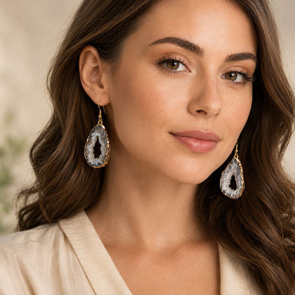 Statement Geode Slice Earrings – Goldtone