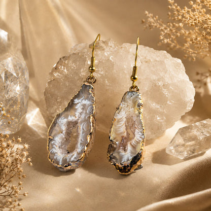 Statement Geode Slice Earrings – Goldtone
