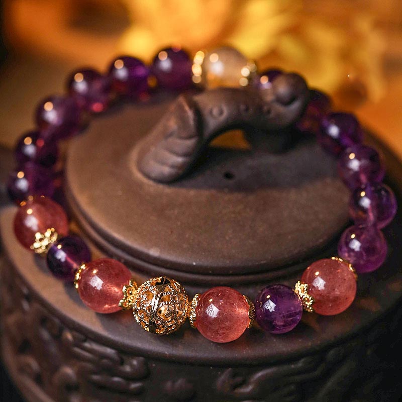 Citrine Amethyst Rutilated Quartz Bracelet