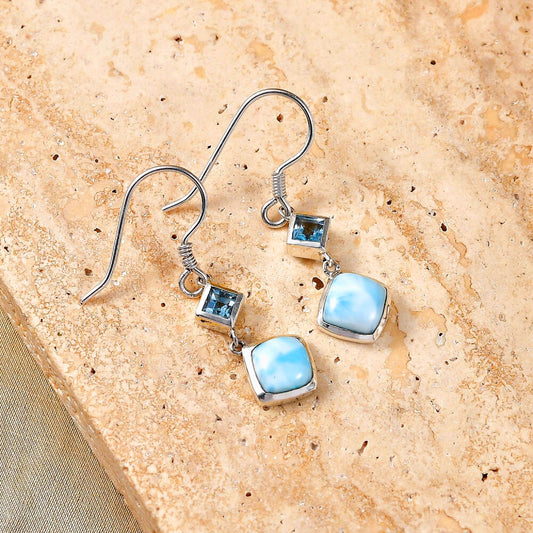 Larimar and Sky Blue Topaz J-Hook Earrings in Sterling Silver