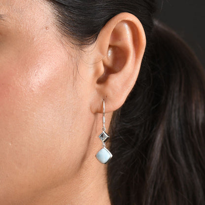 Larimar and Sky Blue Topaz J-Hook Earrings in Sterling Silver