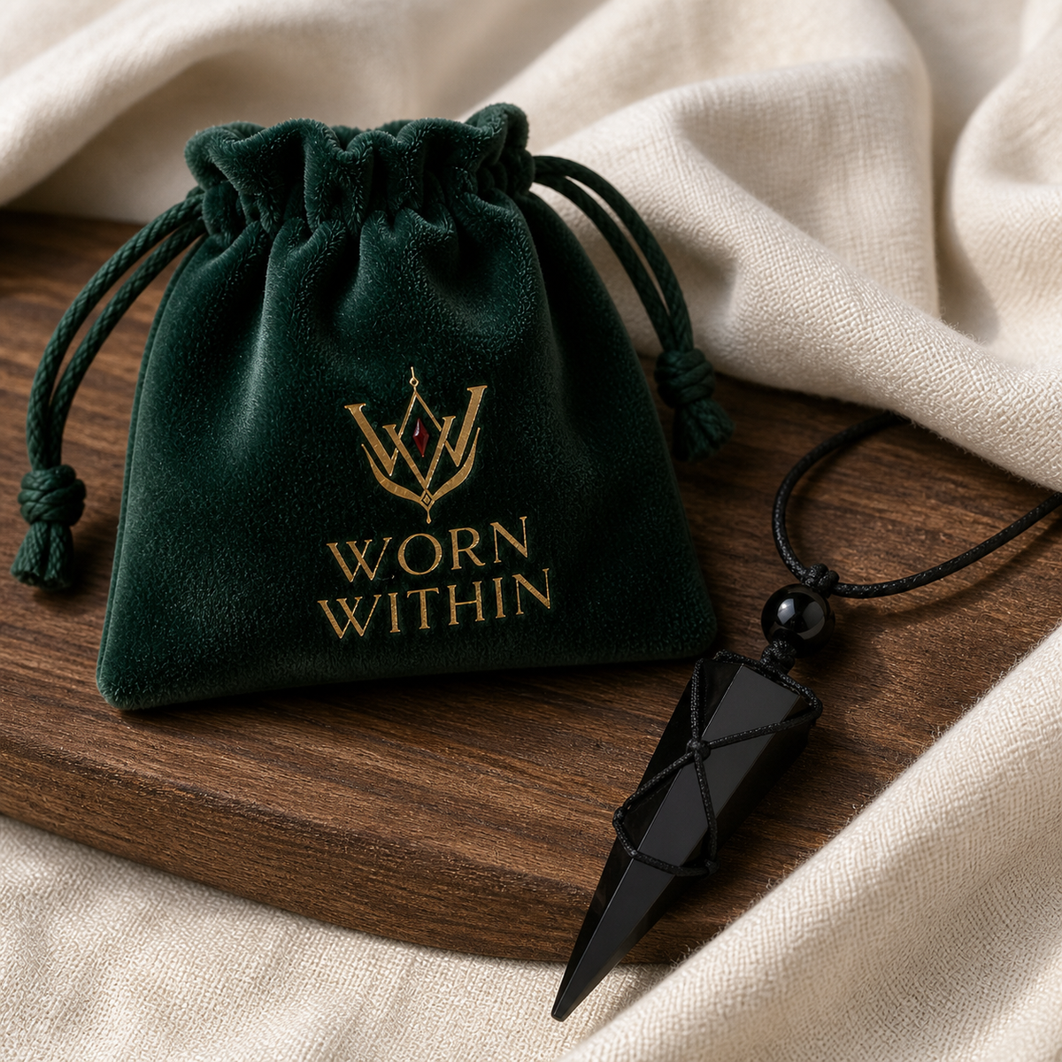 Shadow Shield Black Crystal Point Cord Necklace