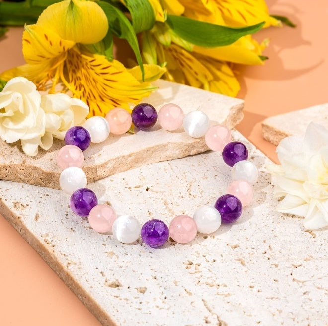 Amethyst Rose Quartz Trinity Bracelet