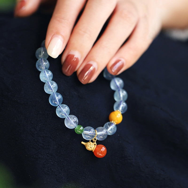 Aquamarine Red Agate Gourd Charm Bracelet