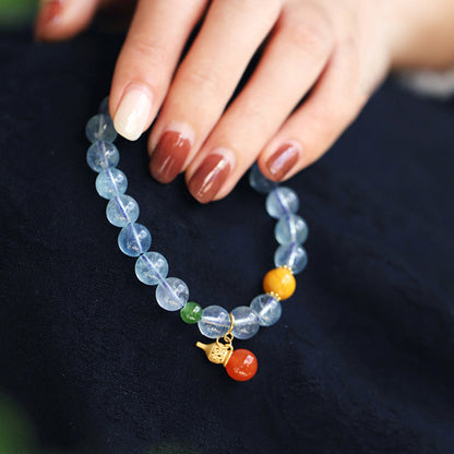 Aquamarine Red Agate Gourd Charm Bracelet