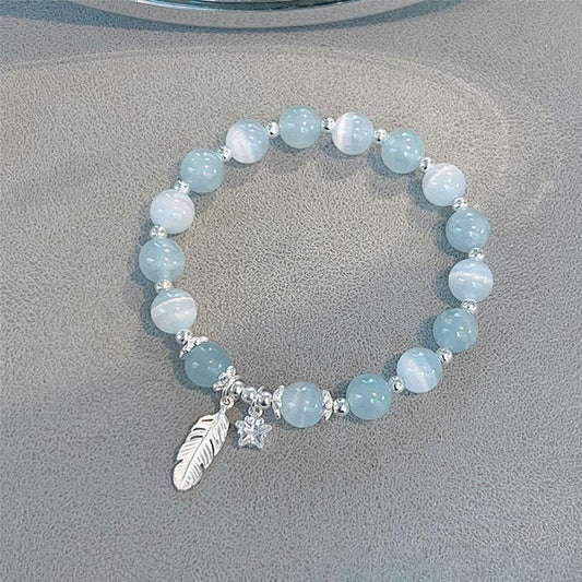 925 Silver Aquamarine Cat's Eye Bracelet by Worn Within