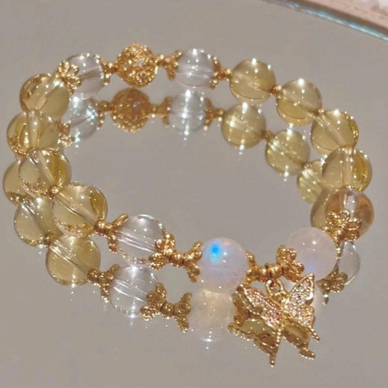 Citrin-Mondstein-Schmetterlings-Charm-Armband
