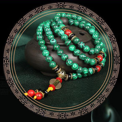 Tibetan 108-Bead Malachite Mala Bracelet