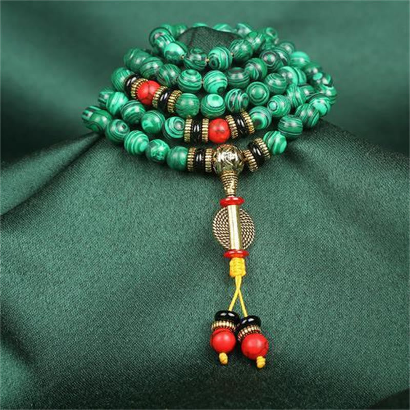 Tibetan 108-Bead Malachite Mala Bracelet