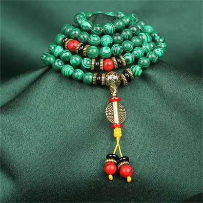 Tibetan 108-Bead Malachite Mala Bracelet