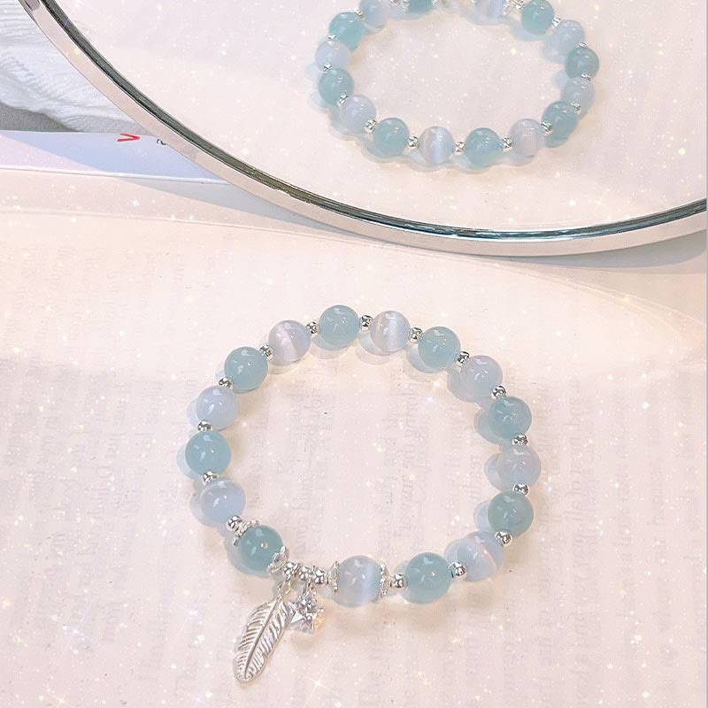 925 Silver Aquamarine Cat's Eye Bracelet