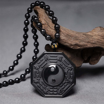 48mm Black Obsidian Yin Yang Necklace by Worn Within