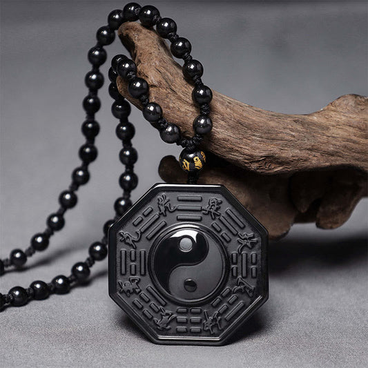 48mm Black Obsidian Yin Yang Necklace by Worn Within