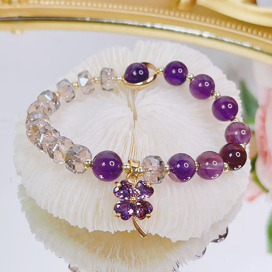 Amethyst Four-Leaf Clover Charm Bracelet by Worn Within