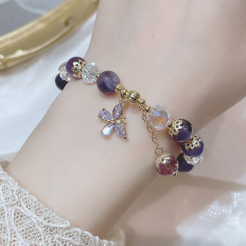 Amethyst Butterfly Charm Bracelet