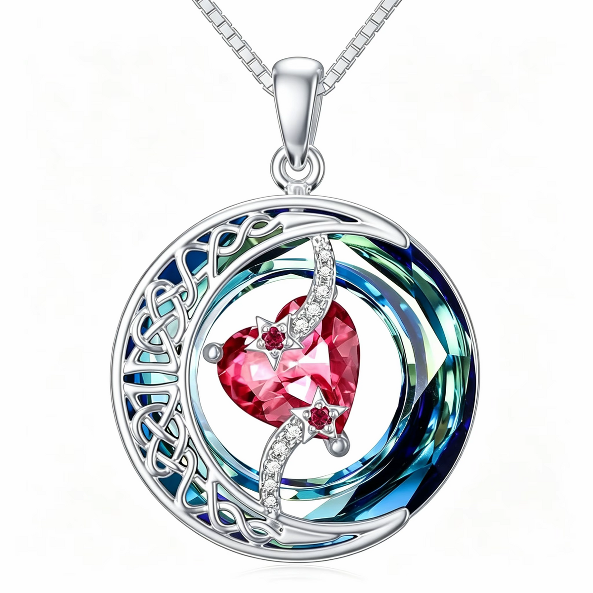 Moonlit Birthstone Heart Necklace | S925 Silver