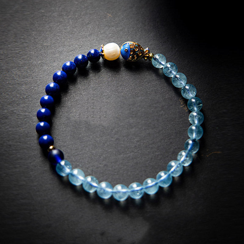 Aquamarine Lapis Fish Charm Bracelet