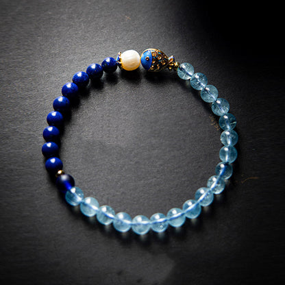 Aquamarine Lapis Fish Charm Bracelet