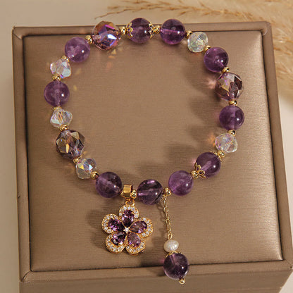 Amethyst-Perlen-Blumenarmband